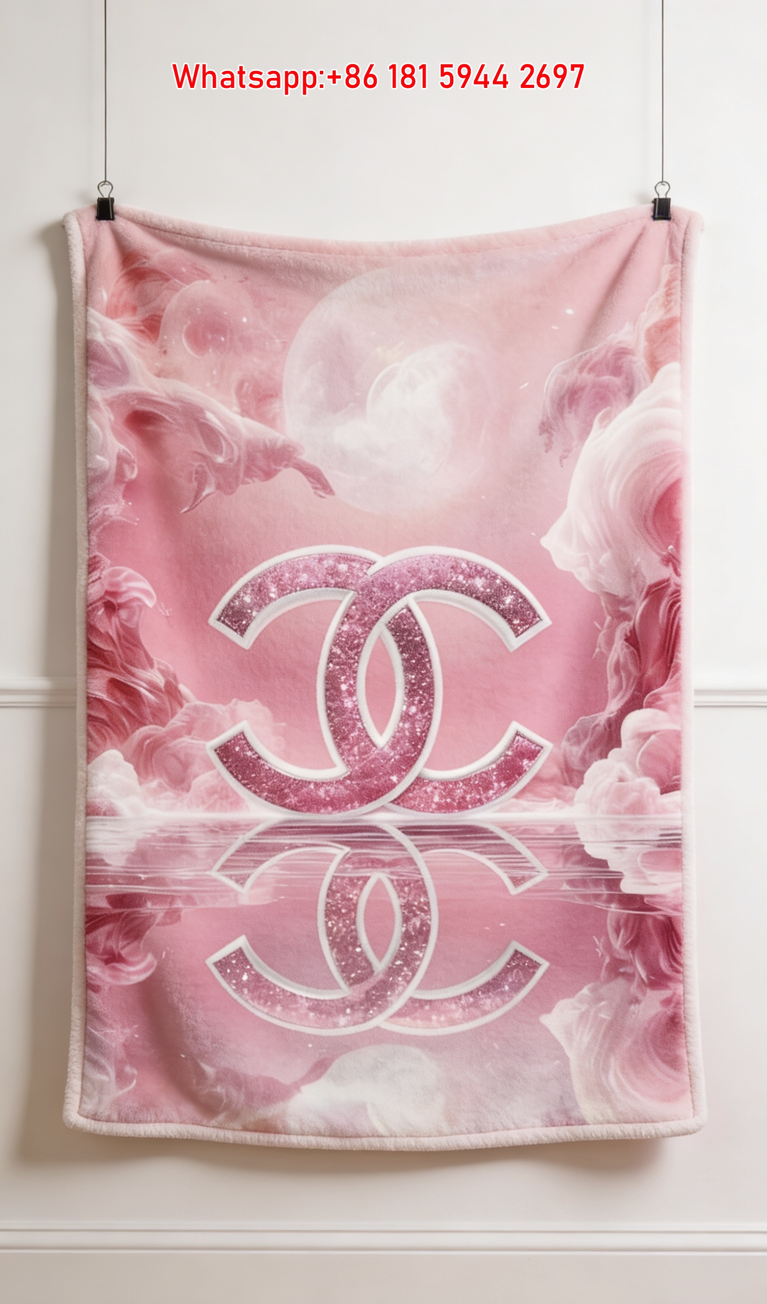 Chanel Flannel Throw Blanket Pink Diamond Luxury Print IMG_7333